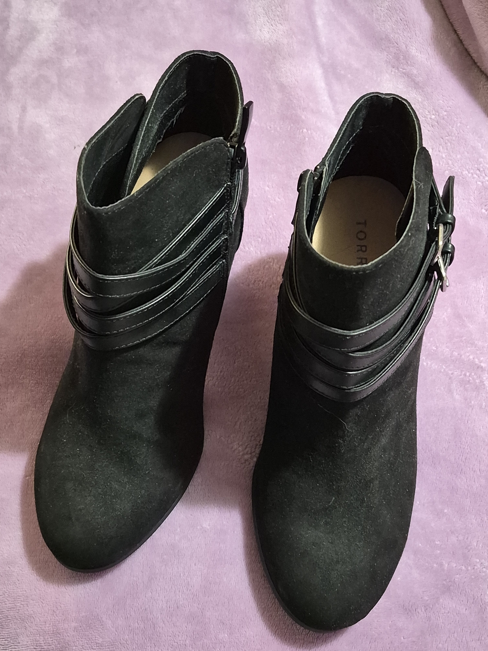 Black Suede Ankle Boots with Buckle Straps